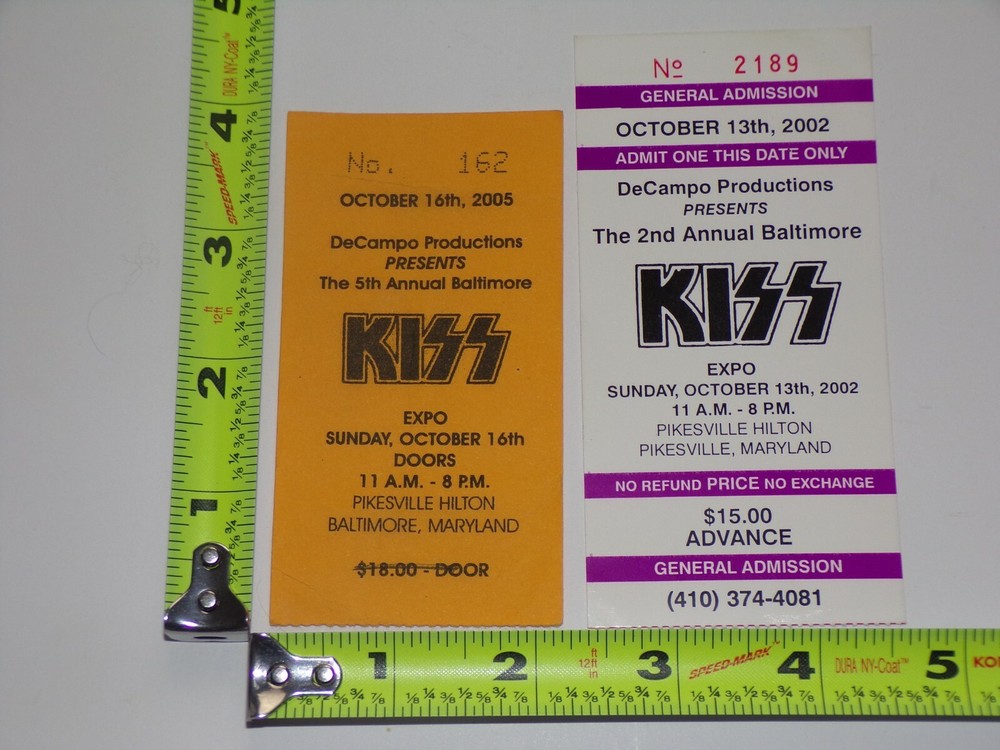 KISS Band Ticket Stub Baltimore Convention Expo 2pc Lot 2002 2005 Maryland