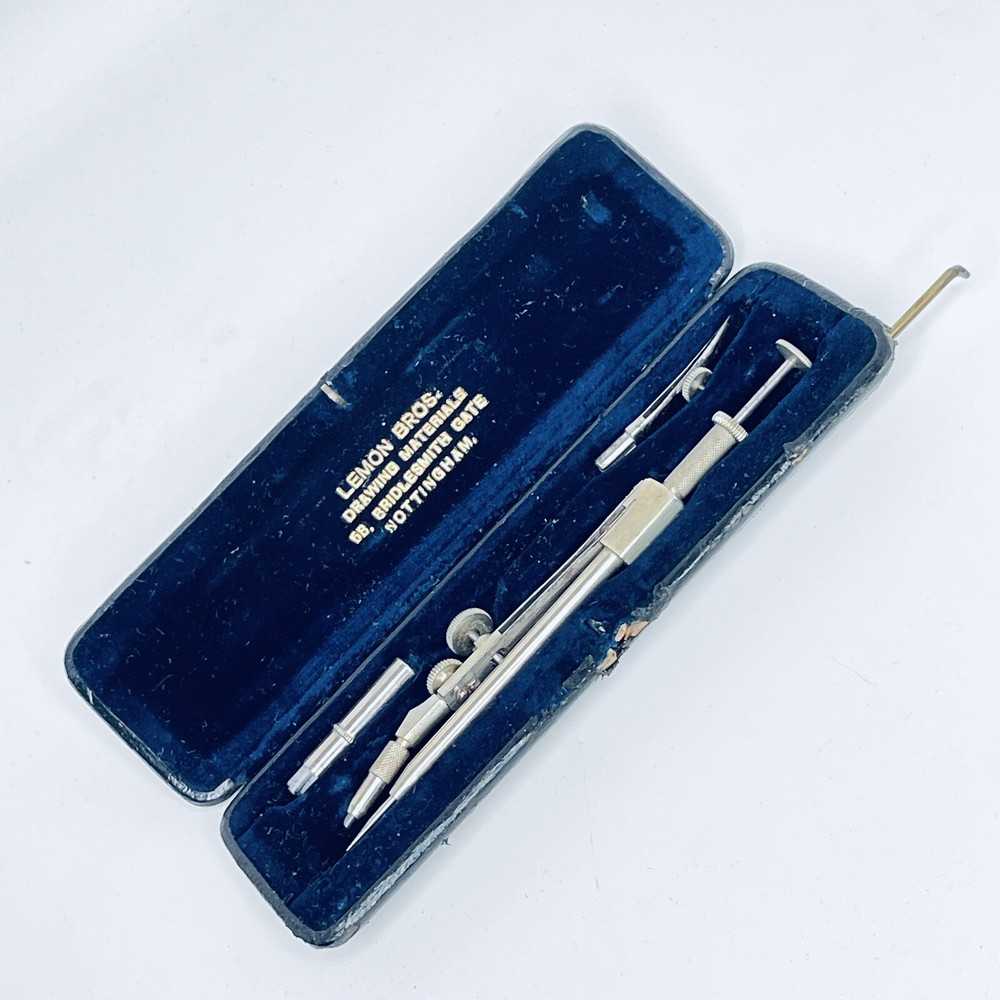 Antique LEMON BROS. Nottingham Draughtsman Tools Technical Drawing Compass Set
