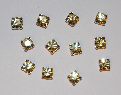 VINTAGE 12 JONQUIL YELLOW SWAROVSKI RHINESTONE SEW ON BEAD SILVER SET 29ss