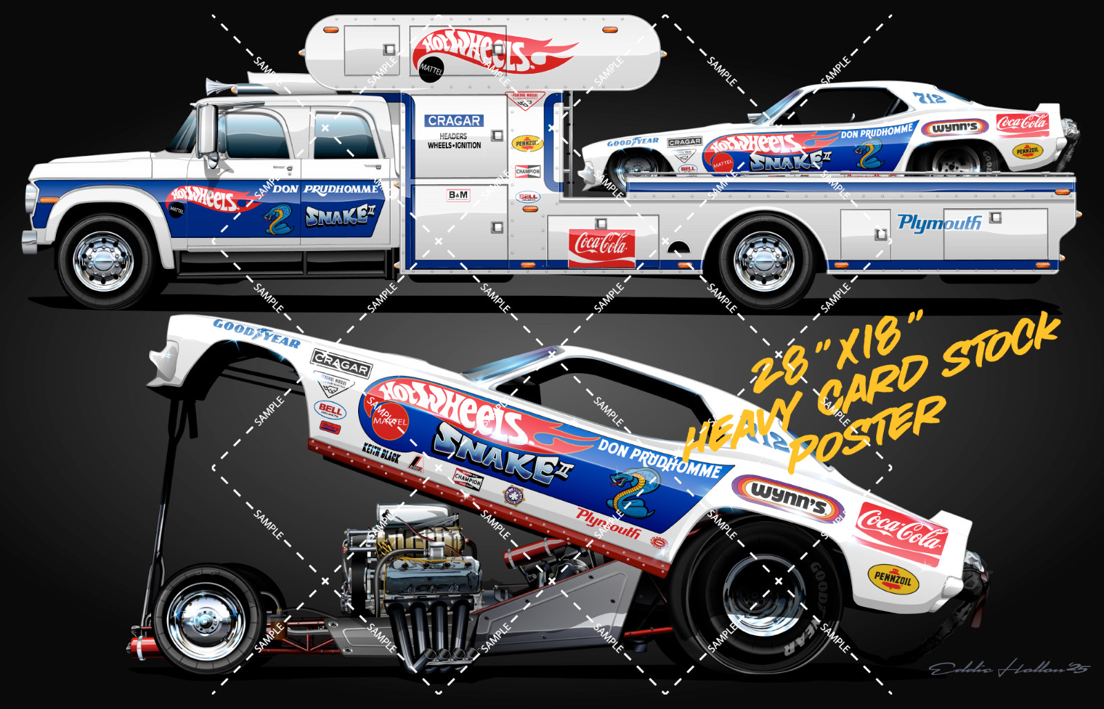 Set of 5 Snake & Mongoose I & II Funny Car & Hauler 28X18" Poster 022-026