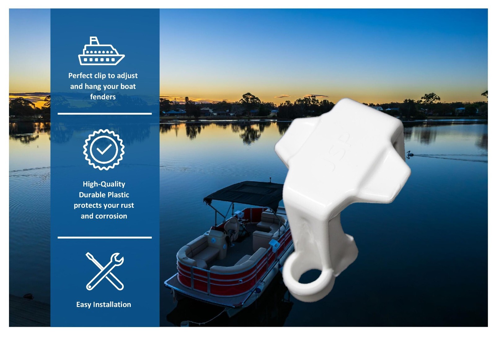 Plastic Pontoon Boat Square Rail Fender Adjuster Hanger Clip - Pick a Pack