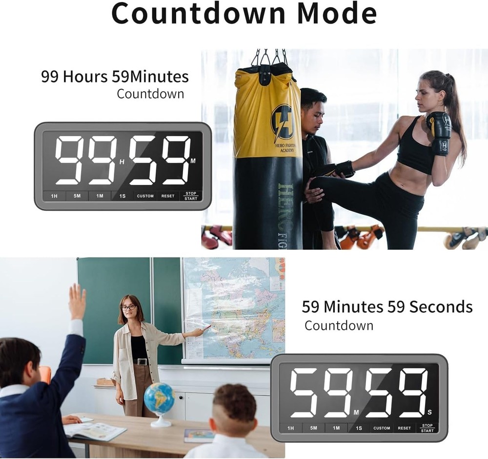 Extra Large Display Digital Timer with USB-C Charging for Kitchen & Classroom