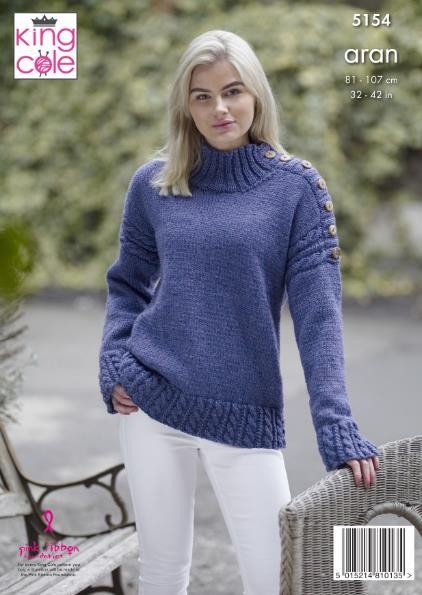 King Cole Aran Knitting Pattern Poncho and Sweater 5154