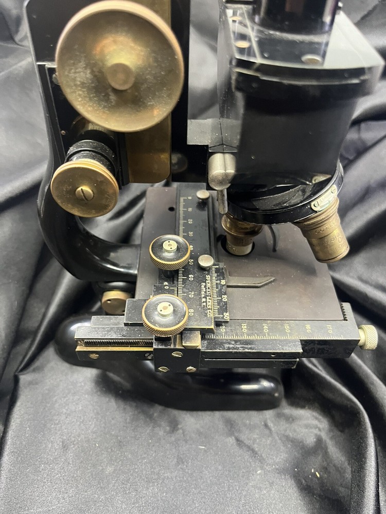 ANTIQUE BRASS BAUSCH & LOMB BINOCULAR MICROSCOPE IN BOX