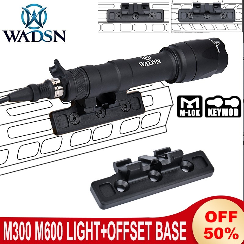 WADSN M300A Flashlight M600C Hunting Light+Offset Mounting Base Fit Mlok Keymod
