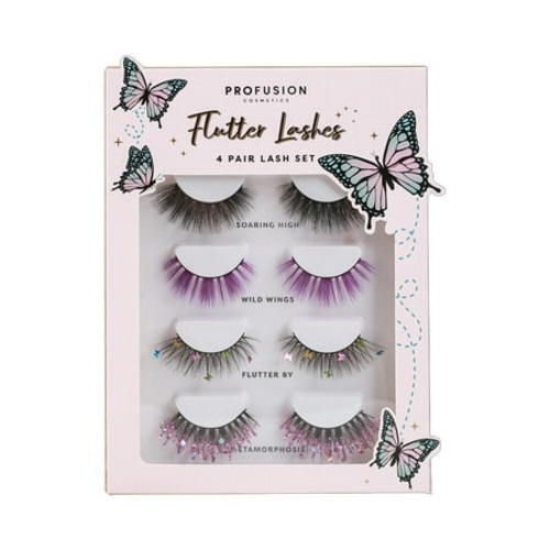Profusion Cosmetics Empowered Butterfly Flutter 4 pair Eyelashes Makeup Set