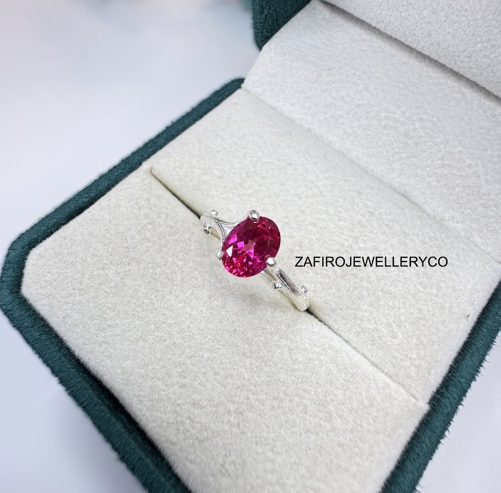 Pink Sapphire Ring, Bridal Ring, Silver Ring, 925 Sterling Silver, Lab Created