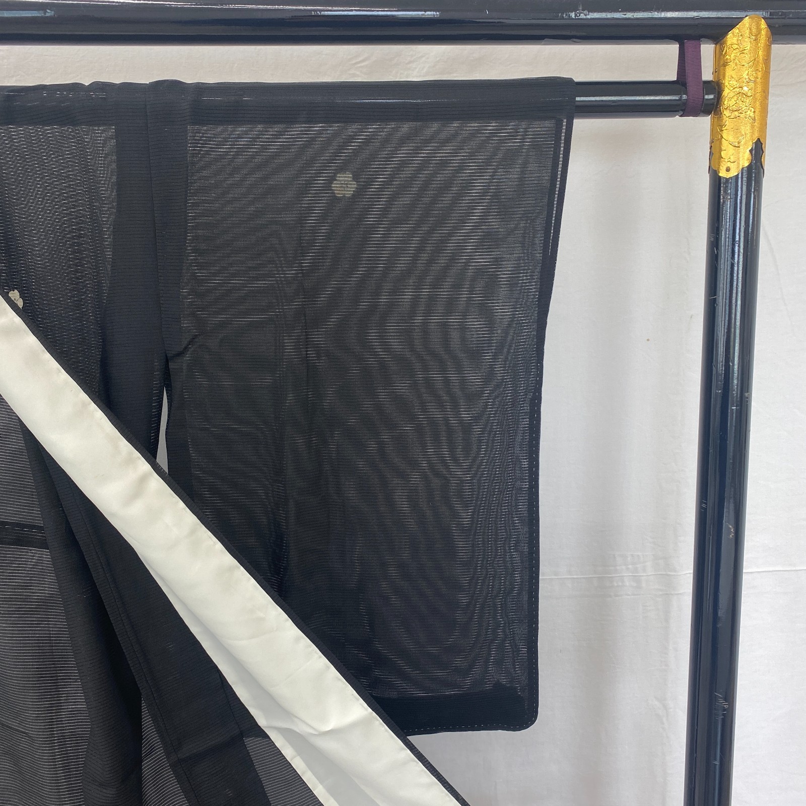 Japanese Vintage Kimono Polyester Black No Lining Family crest Length 61 in