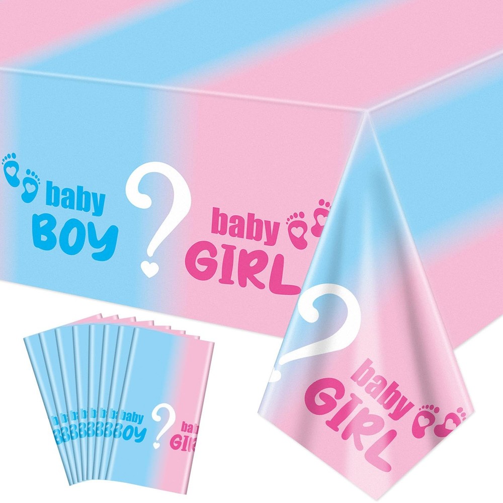 8Pcs Gender Reveal Tablecloth - Gender Reveal Table Decorations Rectangular P...
