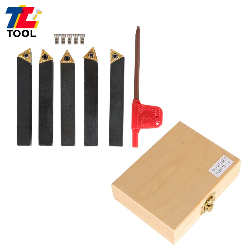 5-Pc 3/8" Lathe Indexable Carbide Insert &Turning Tooling Bit Holder Set