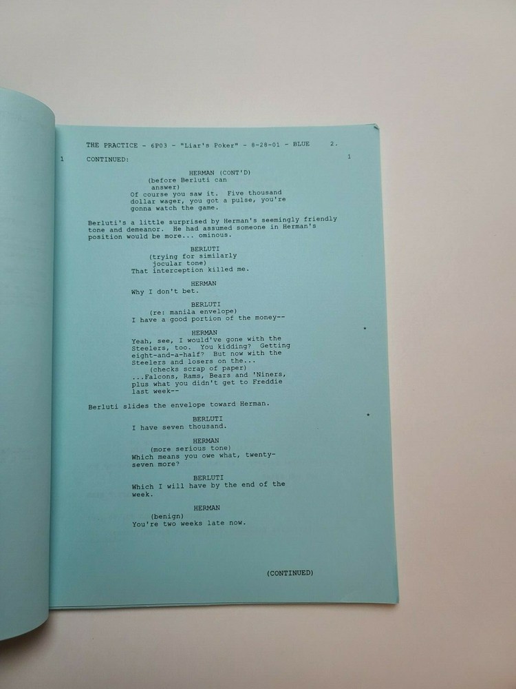 THE PRACTICE / Lukas Reiter, 2001 TV Script, Dylan McDermott "Liar's Poker"