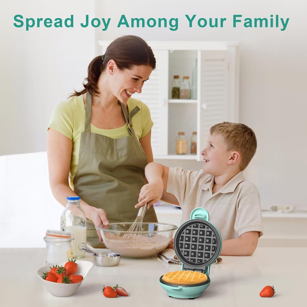 CROWNFUL Mini Waffle Maker, 4" Chaffle Maker with Compact Design, Mint Green