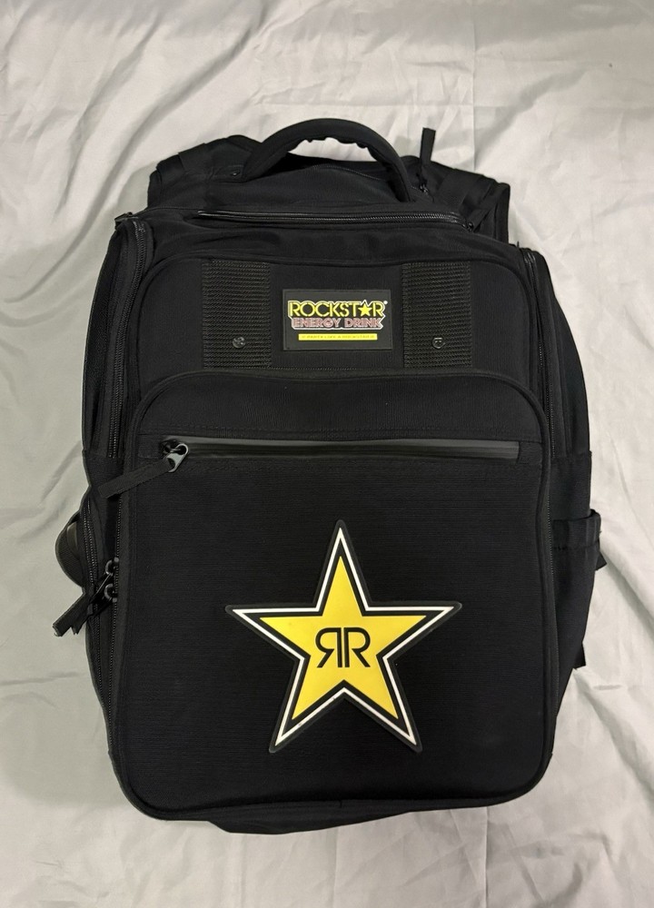 Rockstar Energy Drink Black Backpack Bag 9 Compartments School Work Causal