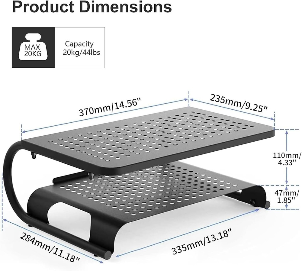Multi-Functional Desk Riser - Double-Layer Steel Stand with 44.1 lbs Capacity