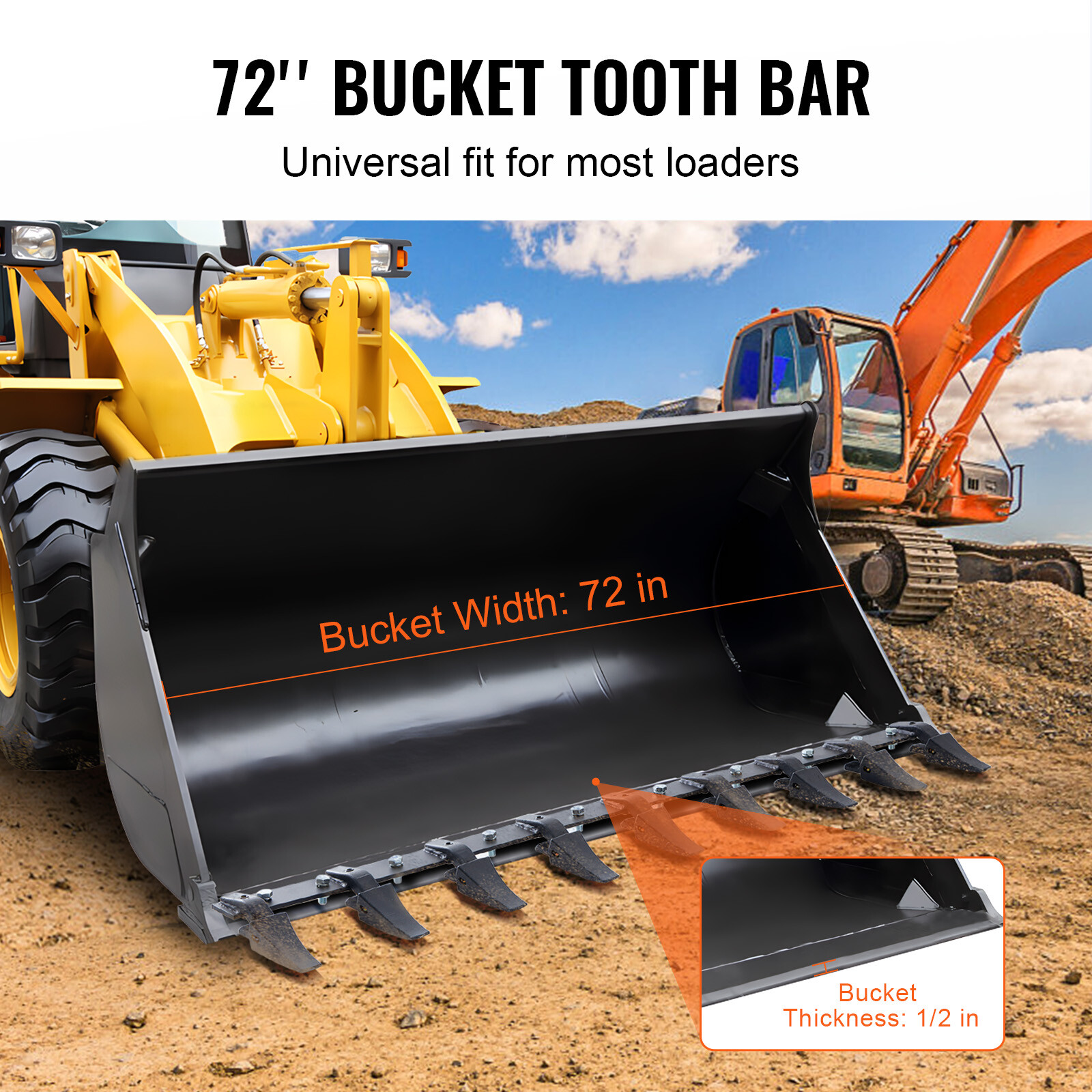 VEVOR Bucket Tooth Bar 72'' Tractor Bucket 9 Teeth Bar 4560 lbs Load-Bearing