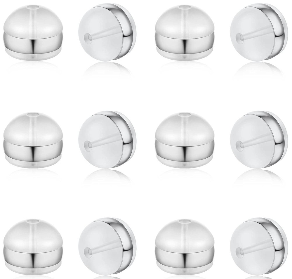 DELECOE 12pcs White Gold Soft Silicone Earring Backs for Studs Silver Belt