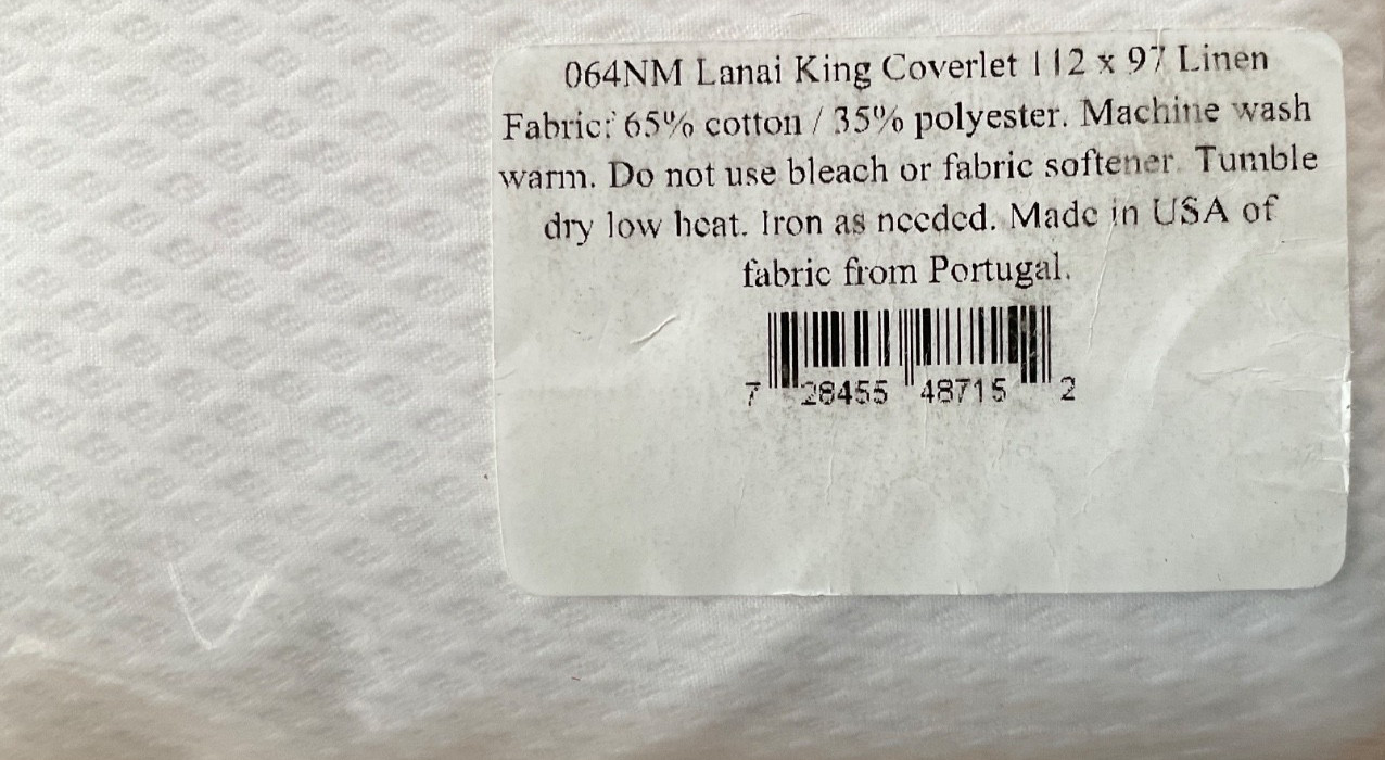 MATOUK~Lanai~Pique King Coverlet~WHITE With TAN Scalloped Trim~064NM~made USA~~