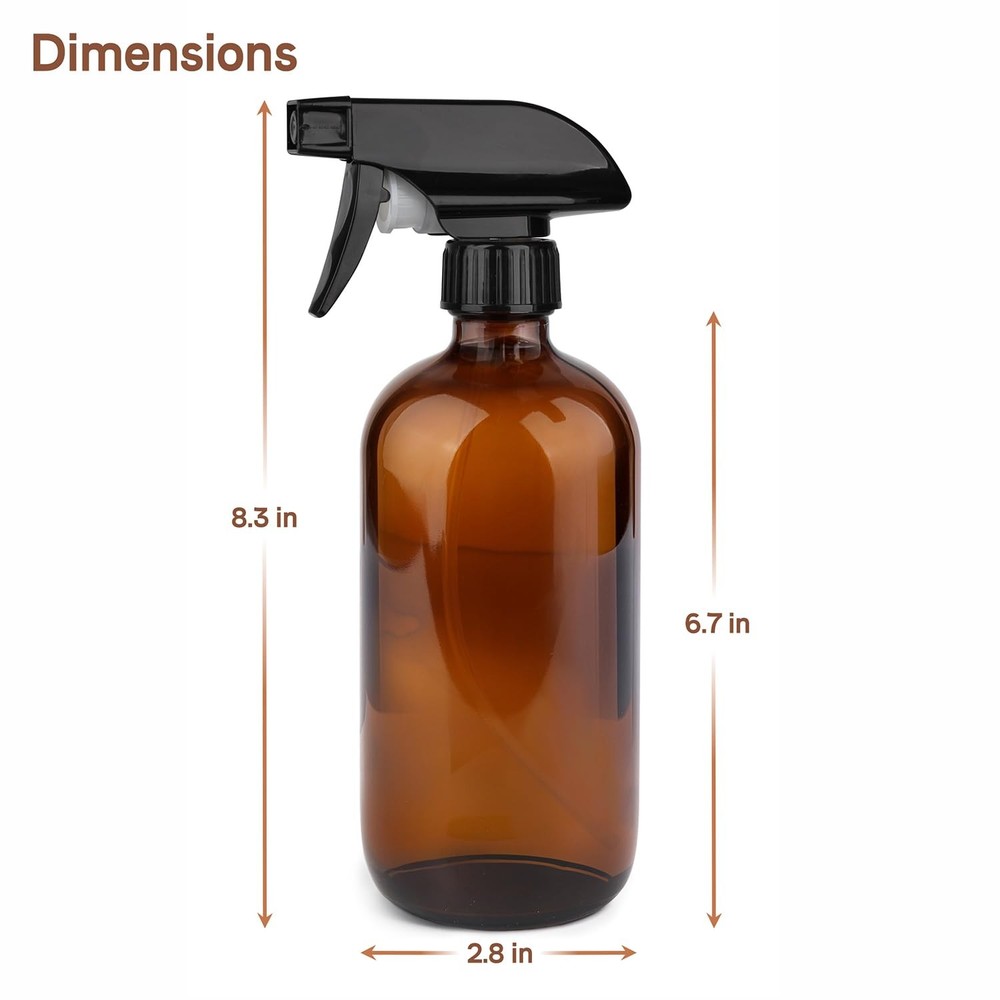 GLING 16 oz 2 Pack Amber Glass Spray Bottles, Refillable Empty Dark