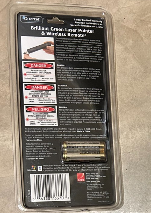 Quartet Brilliant Green Laser Pointer & Wireless Remote for Windows NEW Sealed