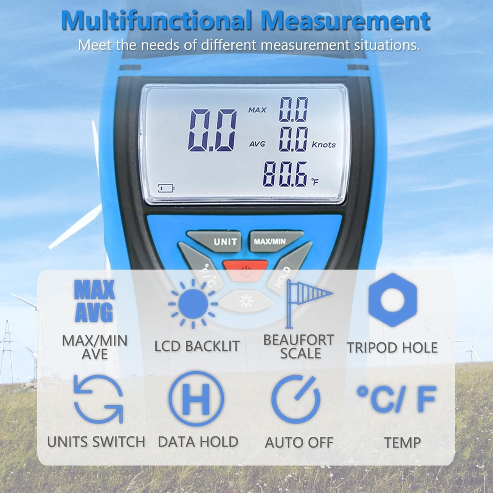 Handheld Cup Anemometer with Compass, 93MPH Digital Wind Speed Meter, CFM Air...