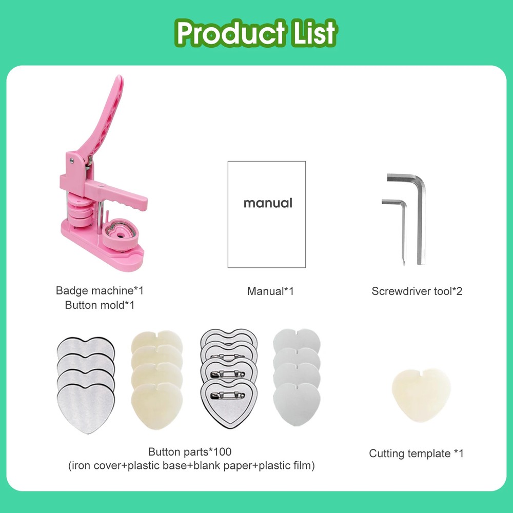 Heart-Shaped Button Maker Machine, DIY Pin Button Maker Press Machine Kit