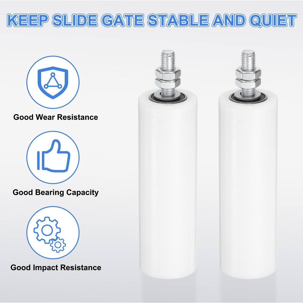 4Pcs Slide Gate Guide Roller, 6" Nylon Sliding Gate Support Assembly, White