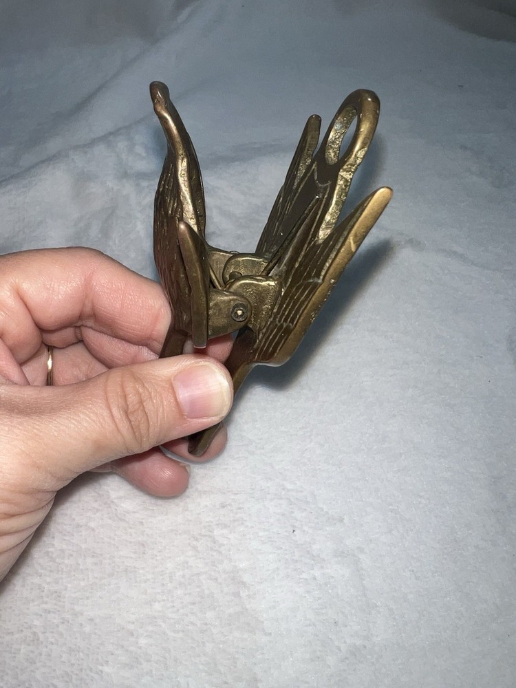 Vintage Heavy Solid Brass Flying Bird Wall Note Clip Spring Action 5oz Brass