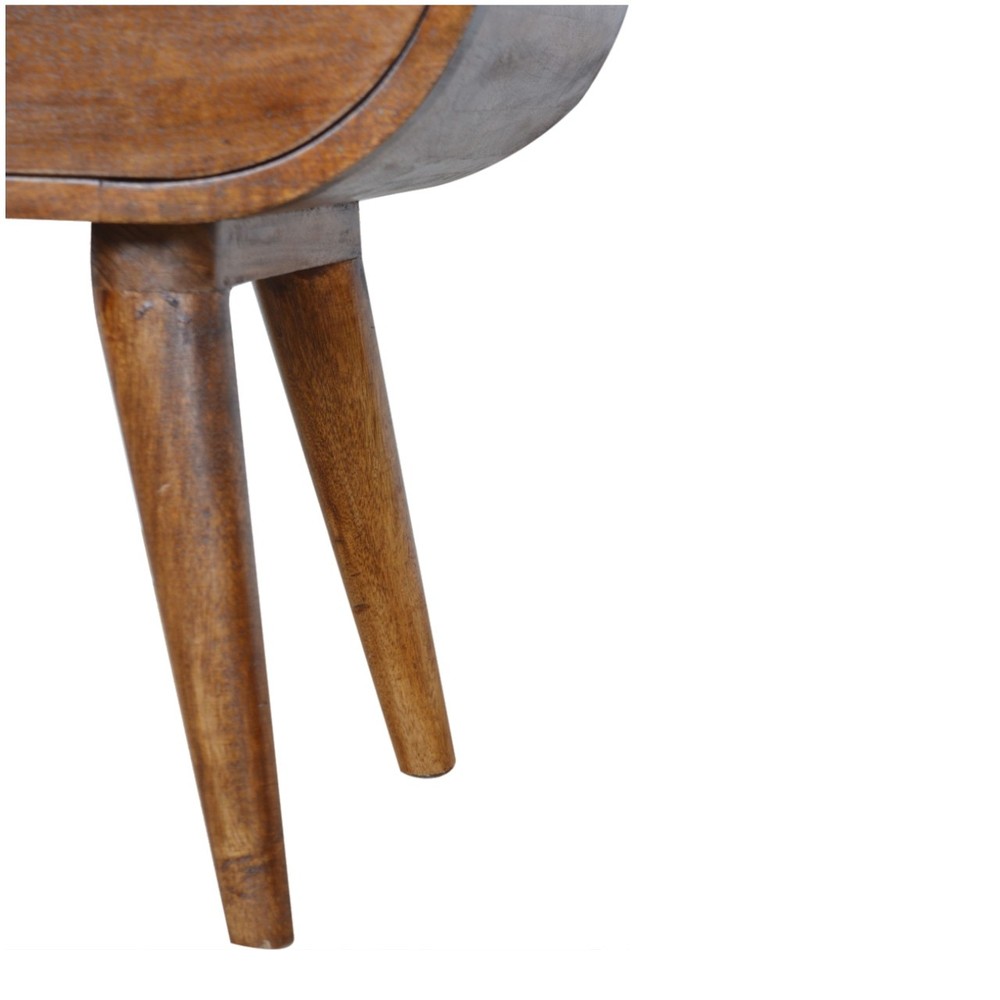 Chestnut Solid Wood Nightstand, Circular Open Bedside Table, 1 Drawer, Mango