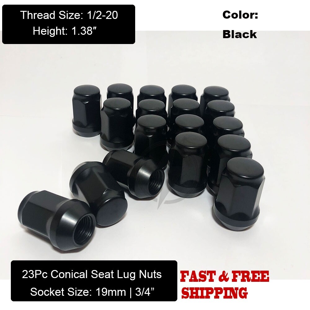 23 Black Jeep Lug Nuts 1/2x20 Bulge Acorn Closed End For Jeep Wrangler JK TJ YJ