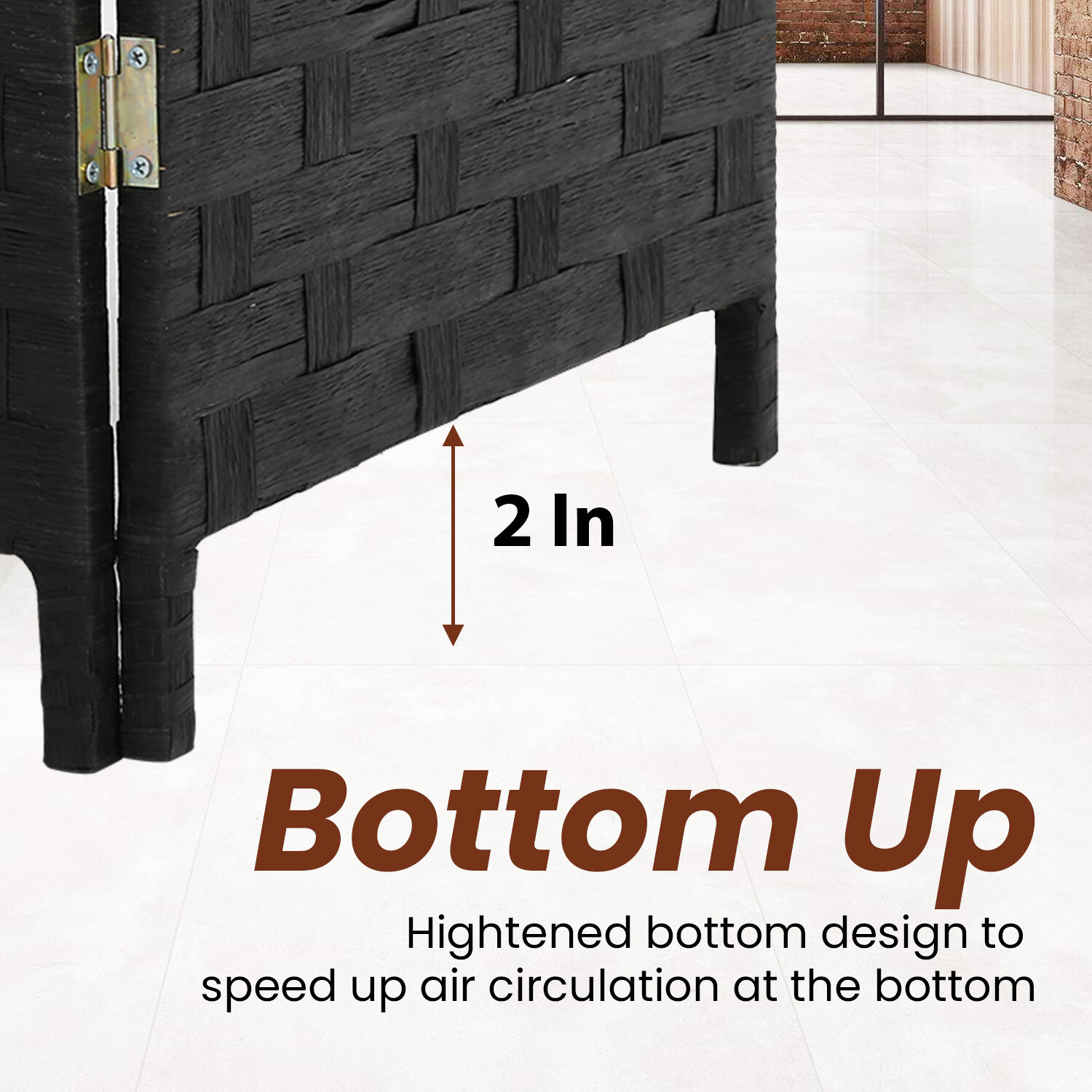 Room Divider 6FT Wood Mesh Hand-Woven Room Divider, 4-Panel Indoor Folding Black