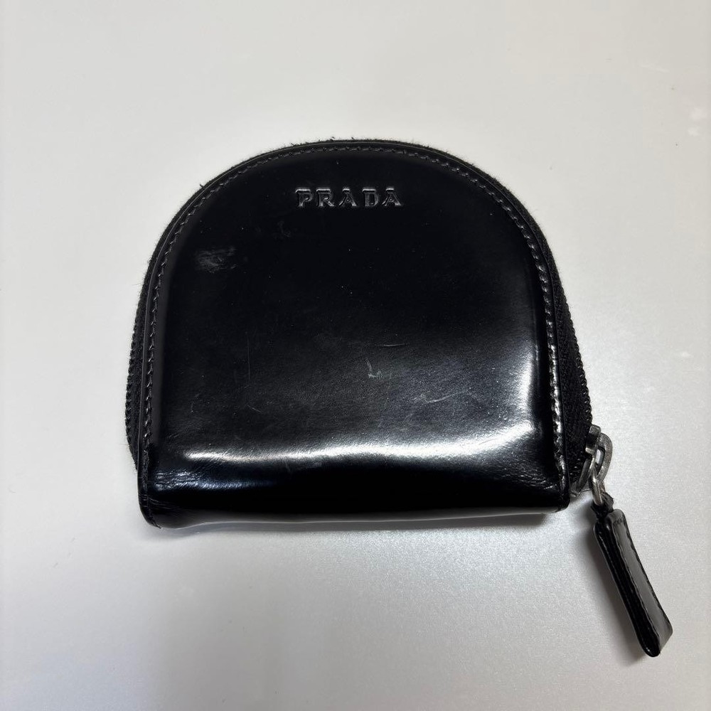 Authentic PRADA Black Leather Punch Coin Case excellent gift