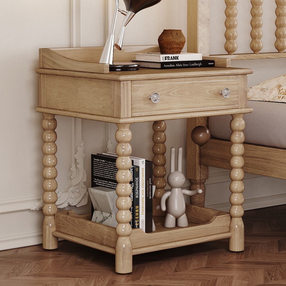Nightstand Bedside Table Cabinets Side Table End Table w/ Drawer & Shelf Natural