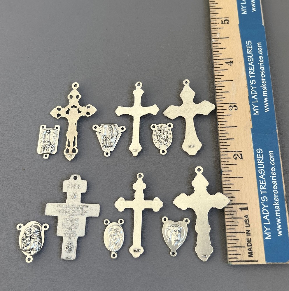 12 Crucifixes & Rosary Centers Make ITALY Rosaries Part Centerpieces S112 SET B*