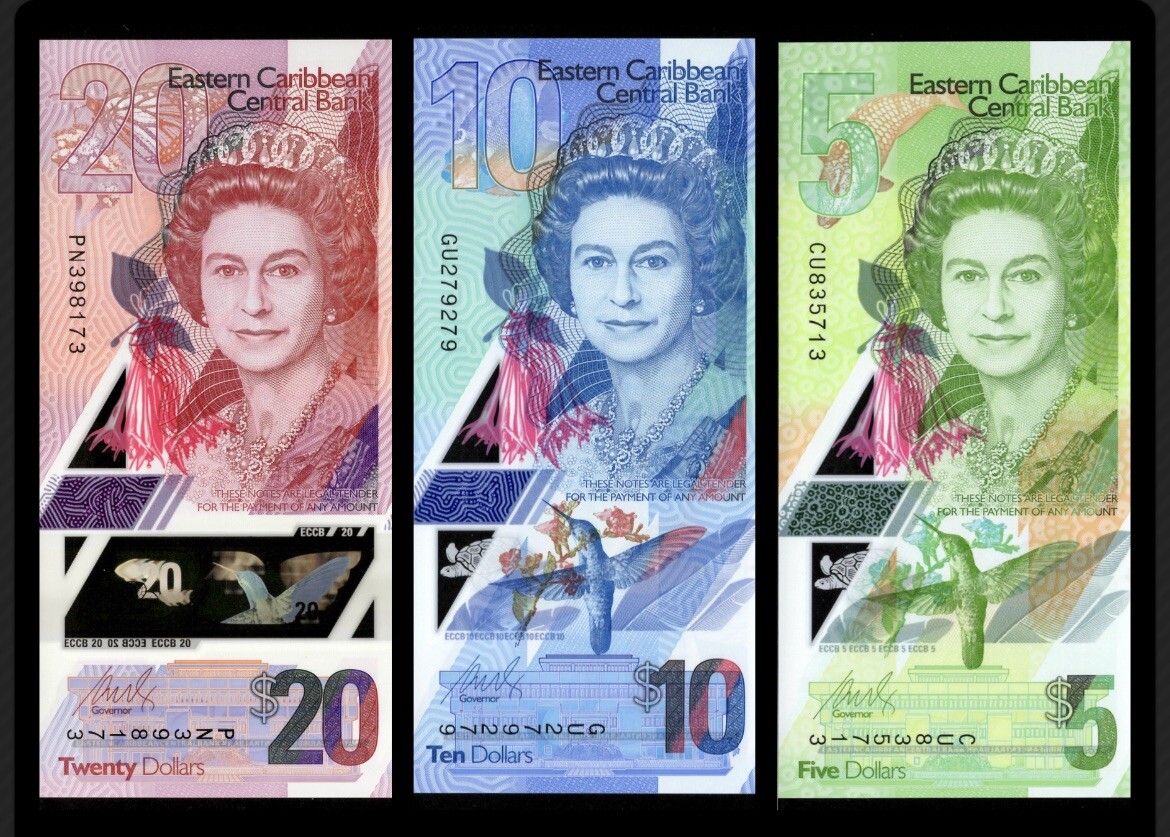 East Caribbean 3 Pcs SET 5, 10, 20 Dollars, 2019 P-New QE II Polymer UNC