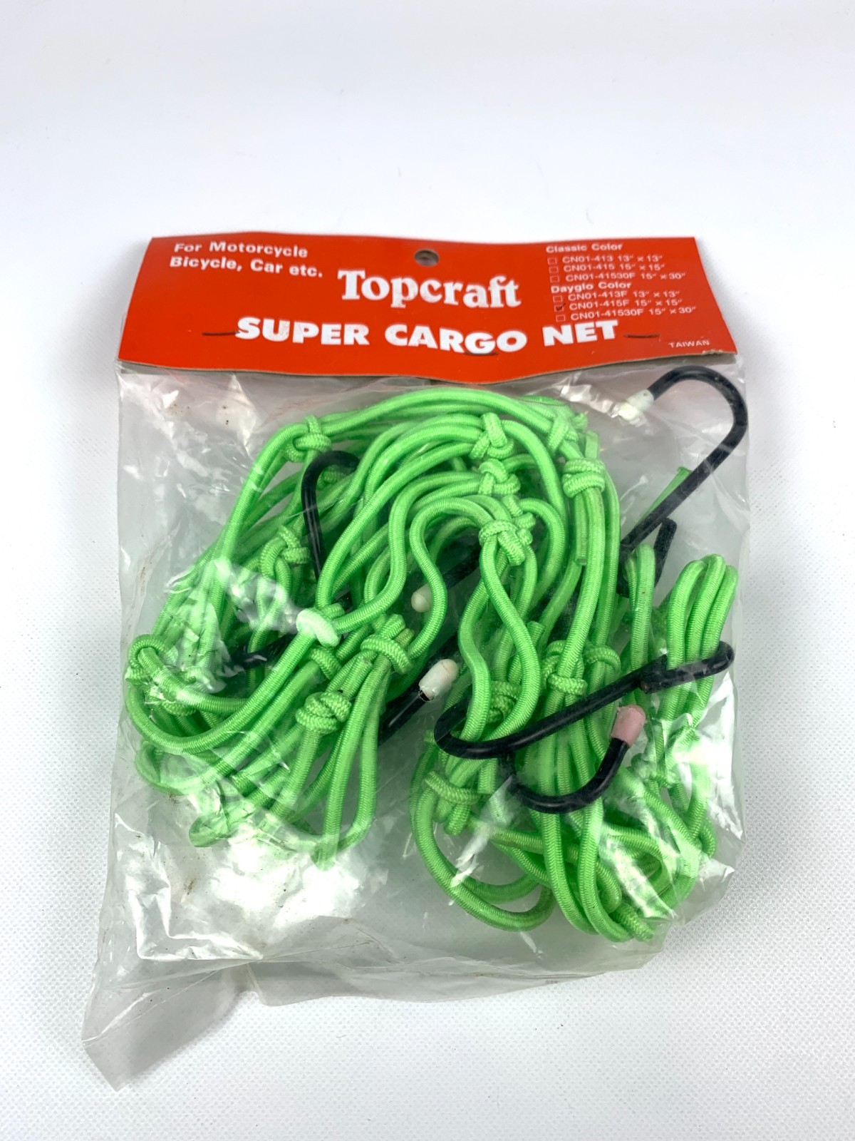 VTG Bike Cargo Net Dayglo Green Purple Stretch Basket Cover Topcraft 15x15" NOS