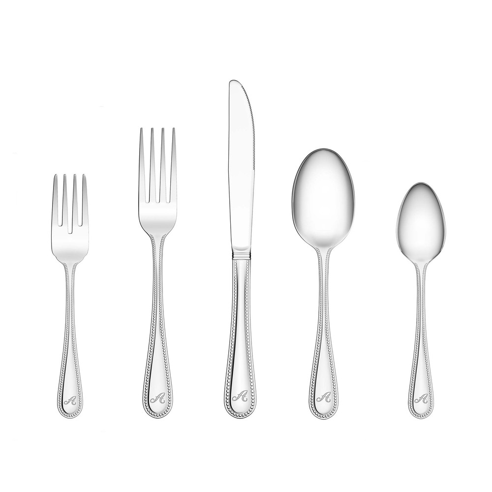 RiverRidge Beaded Flatware 46-Piece Monogrammed/Non-Monogrammed Stainless Steel