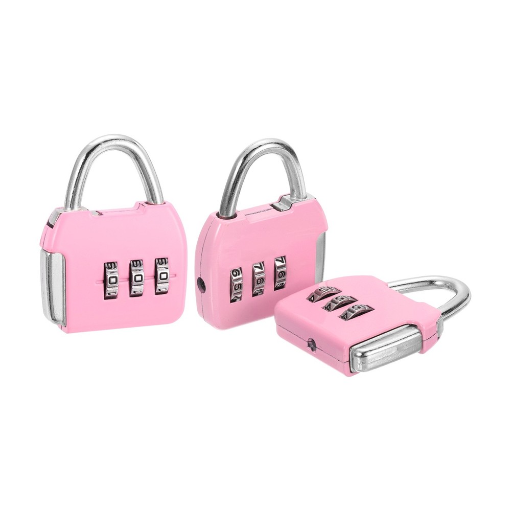 3Pcs Resettable 3 Digit Combination Lock Code Padlock, Pink (47 x 36mm)