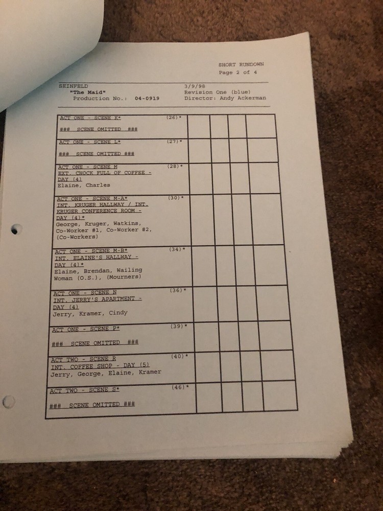 SEINFELD "THE MAID" ... Vintage Script