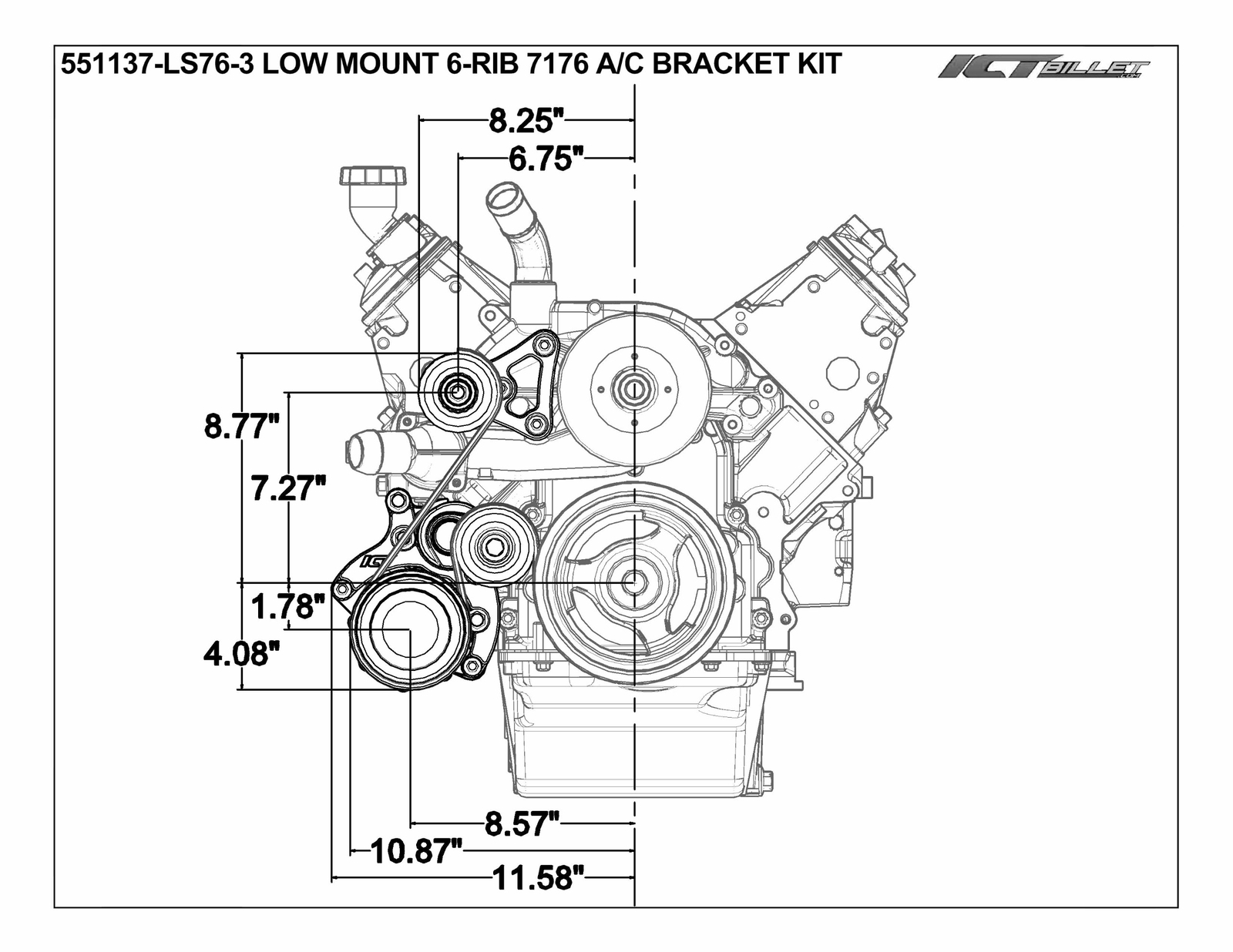 LS Truck Low Mount 6-Rib Sanden 7176 A/C Compressor Bracket