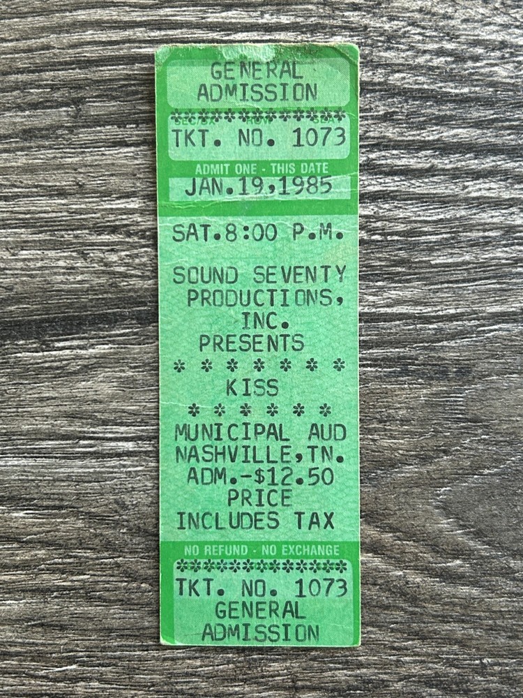 KISS FULL TICKET STUB Nashville TN Jan 1985 Animalize Concert Tour Vintage Kiss