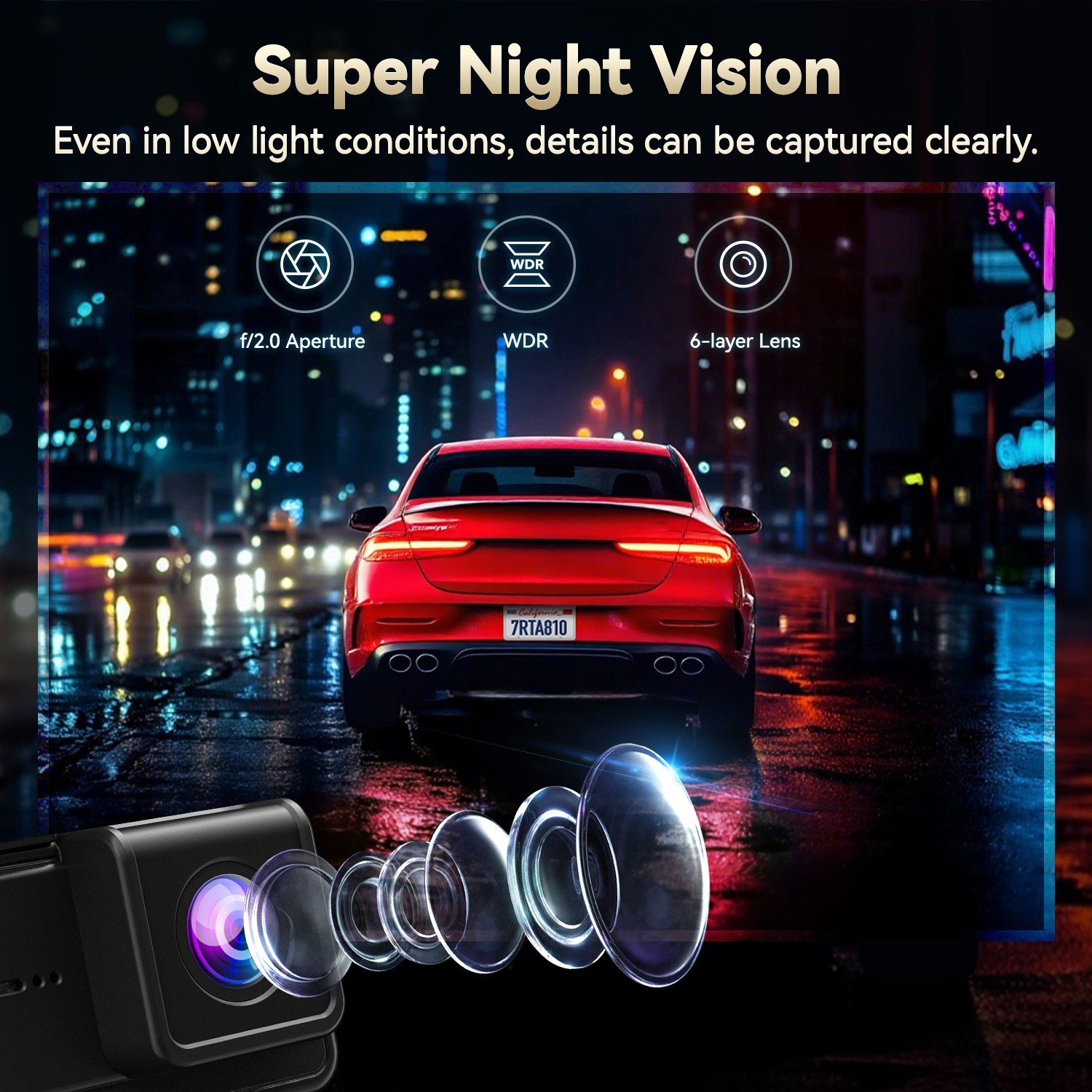 REDTIGER A8 64GB Card 4K Dash Cam Front and Rear,Touch Screen,Loop Recording