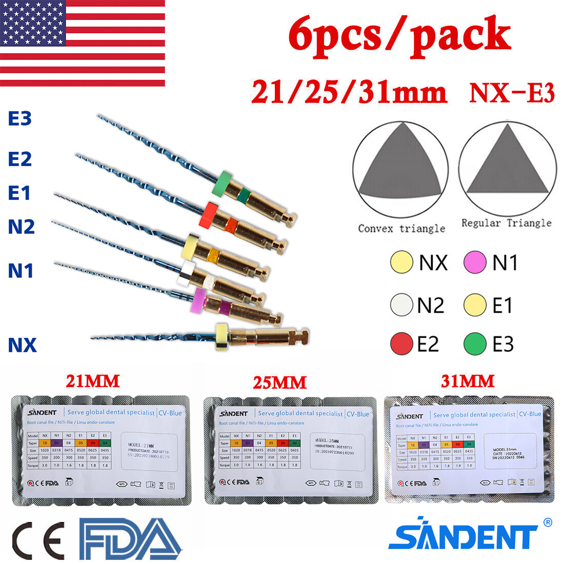 USA Dental NiTi Super Files Rotary Endodontic Endo Motor Root Canal 21/25/31MM