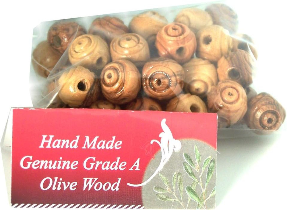 16Mm Carved Rosary Olive Wood Beads (60) from Bethlehem
