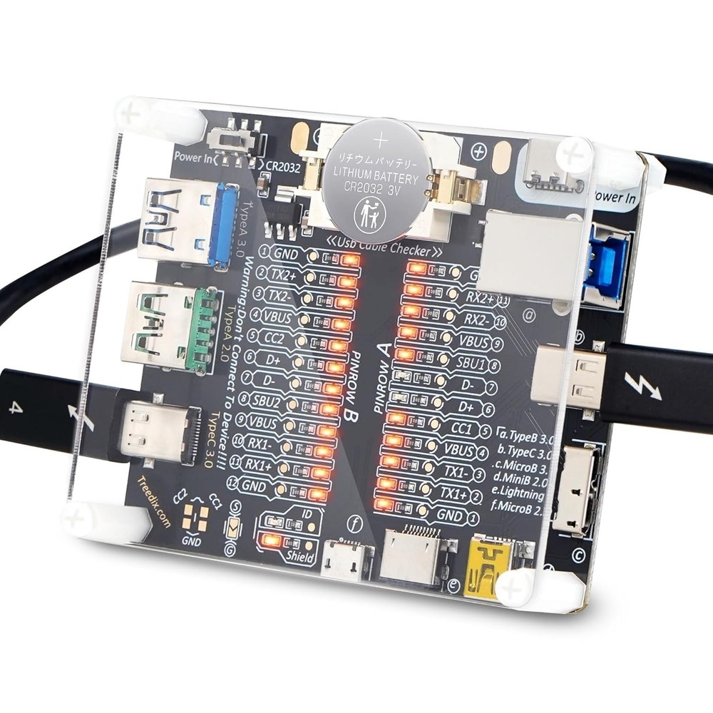 Acrylic-Cased USB Cable Tester - Battery Operated with Multi-Interface Support