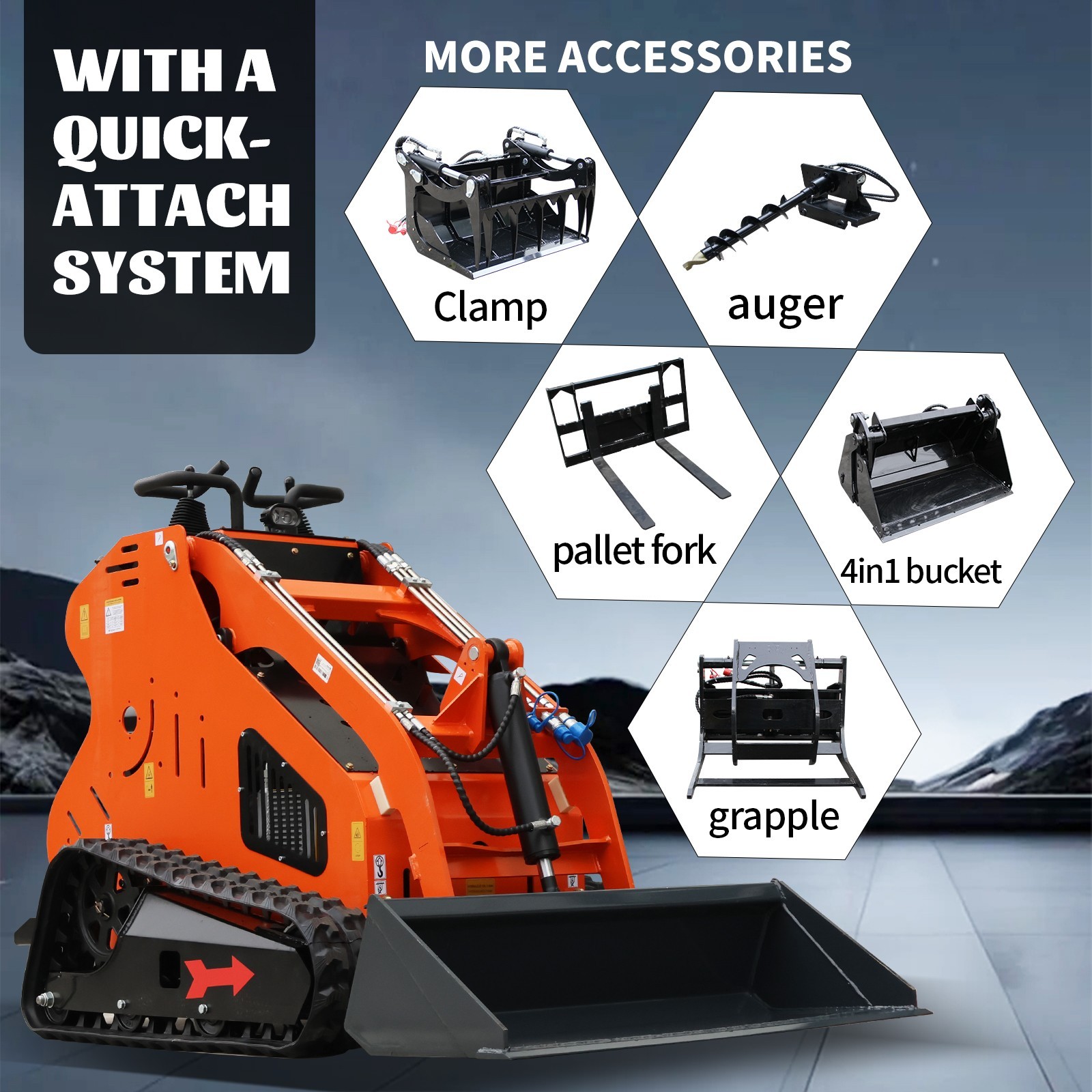 24HP Mini Skid Steer Loader 2-Cylinder Engine with Pallet Fork