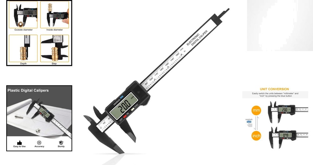 Digital Caliper with Large LCD Screen & Auto-Off Feature - 0-6 inches
