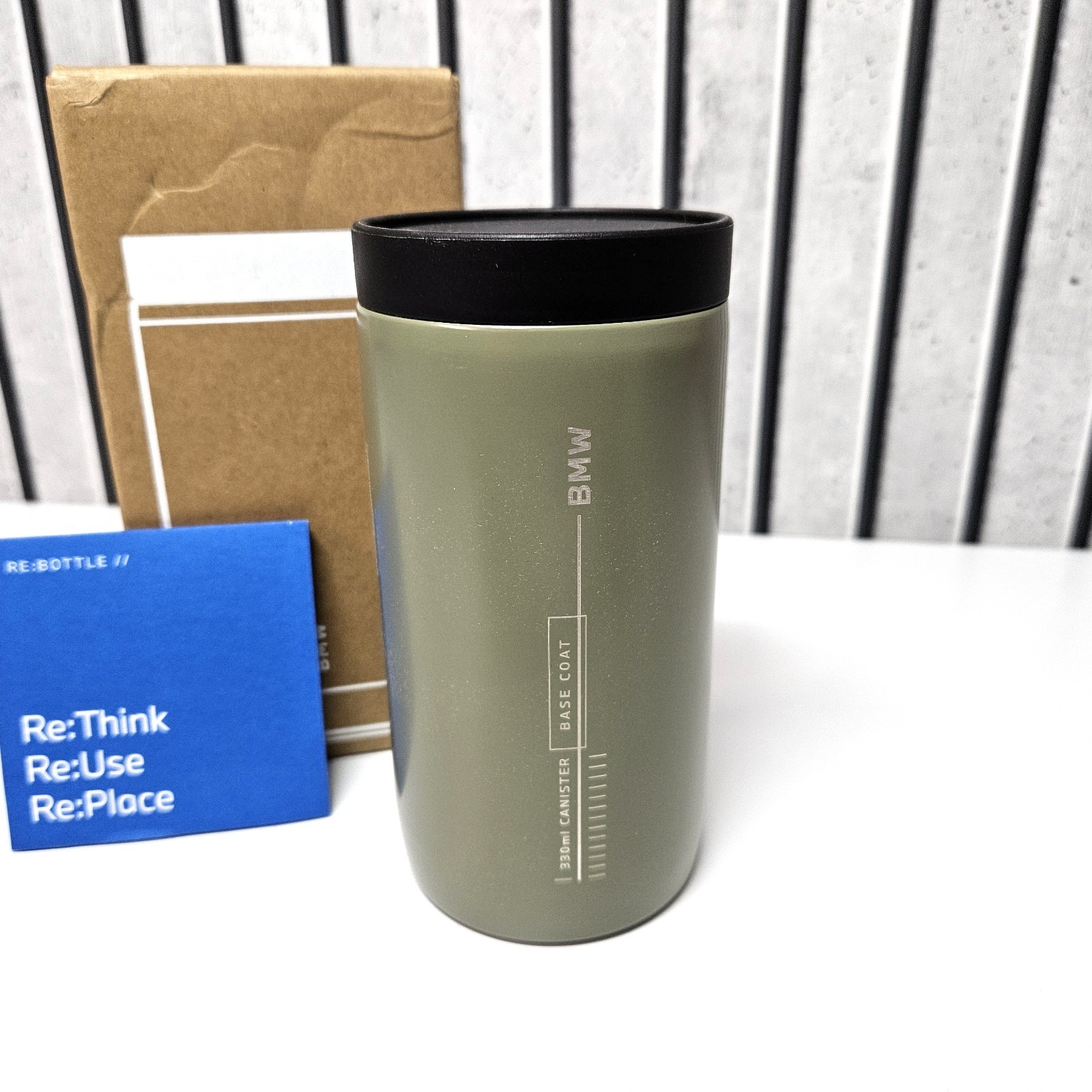 BMW Official Thermomug Travel Coffee Cup Push 330ml (Green/Beige) - New