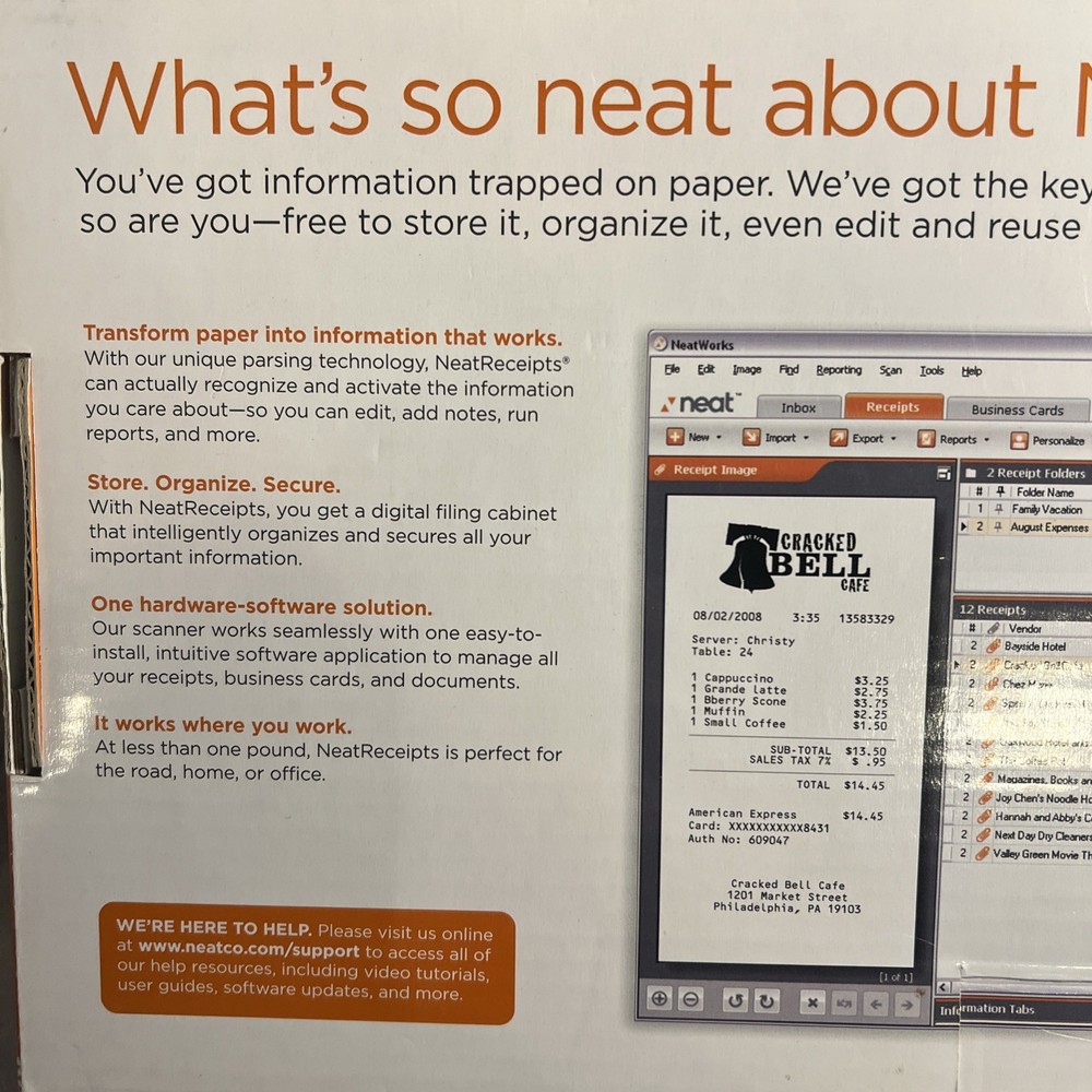 NEAT RECEIPTS Mobile Scanner + Digital Filing System for MAC/WINDOWS In Box