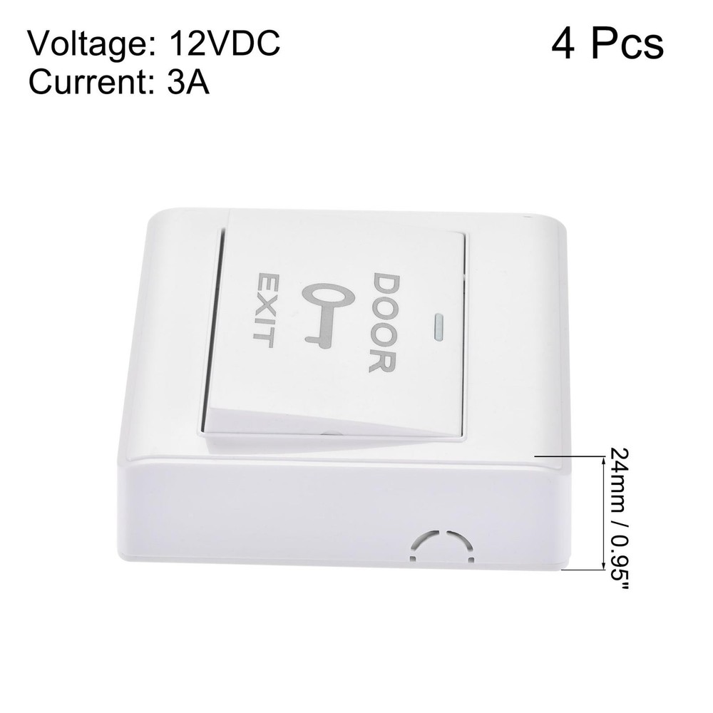 4 Pcs Push to Exit Button Release Switch PC Panel 86mmx86mm 12V 3A White