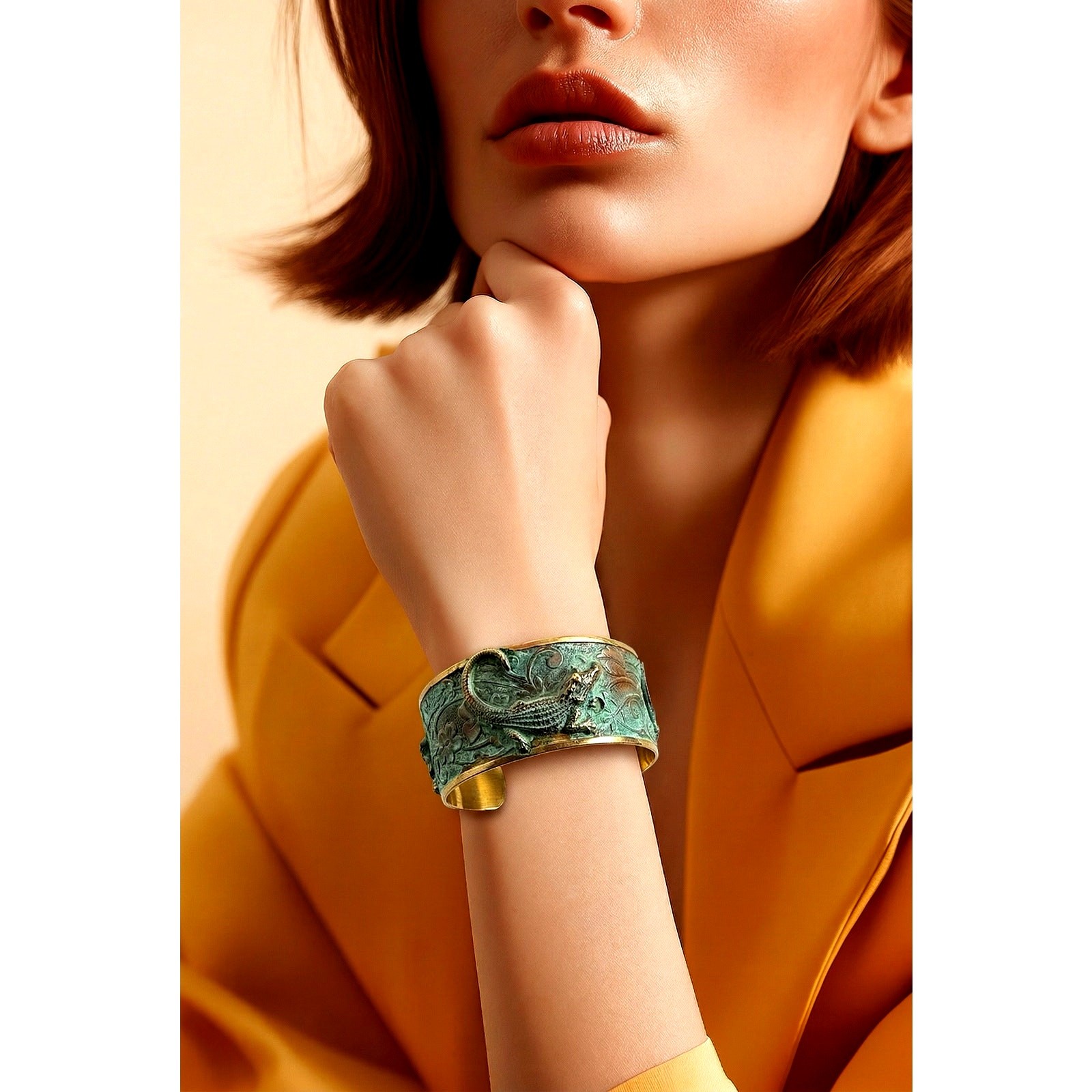 Elaine Coyne Verdigris Patina Brass Alligator Cuff Bracelet